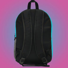 Colorful backpack with superhero design and personalized text