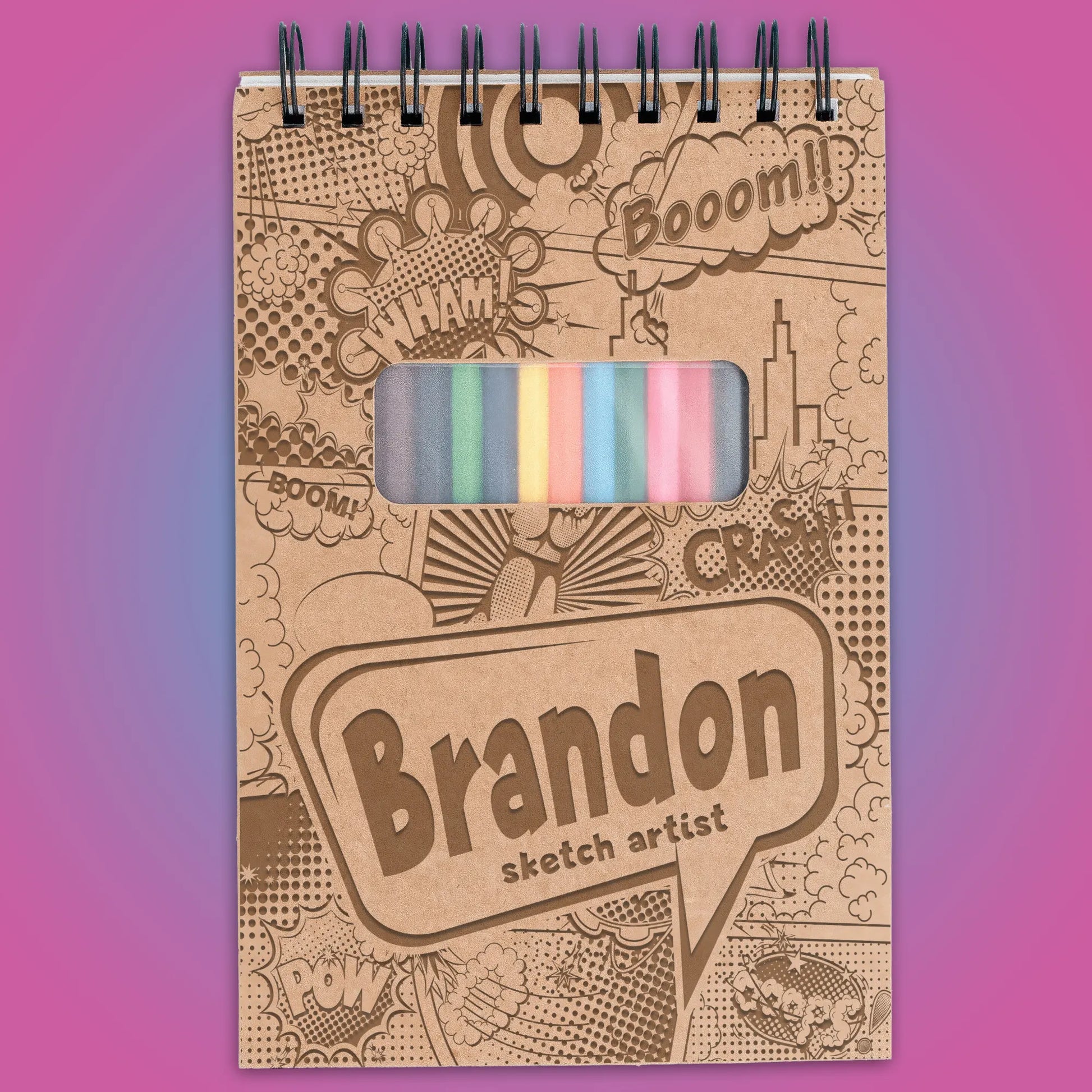 Personalized Sketch Pad with Coloring Pencils, Cartoon Comic Design