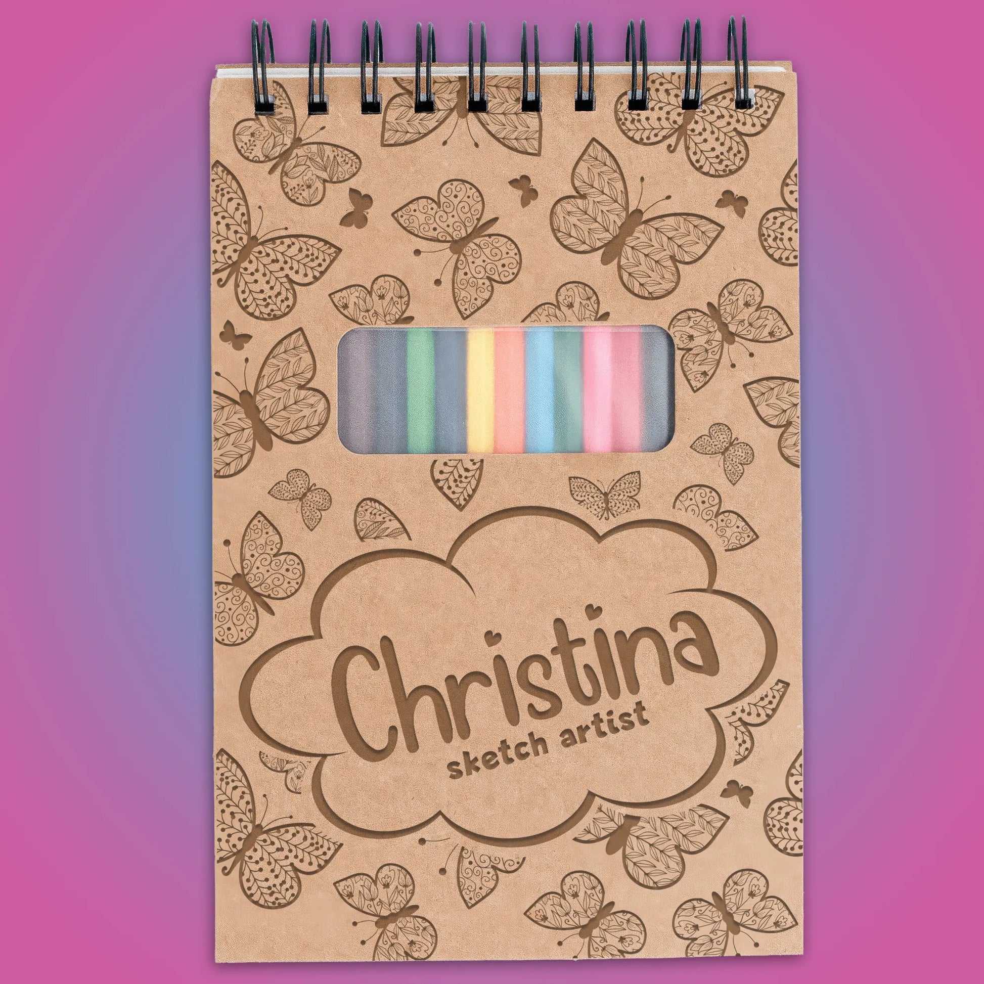 Personalized Sketch Pad with Coloring Pencils, Butterfly Design