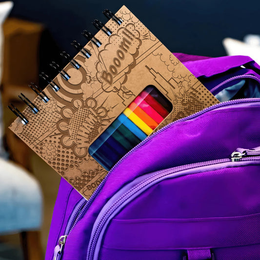 Personalized Sketch Pad with Coloring Pencils, Cartoon Comic Design
