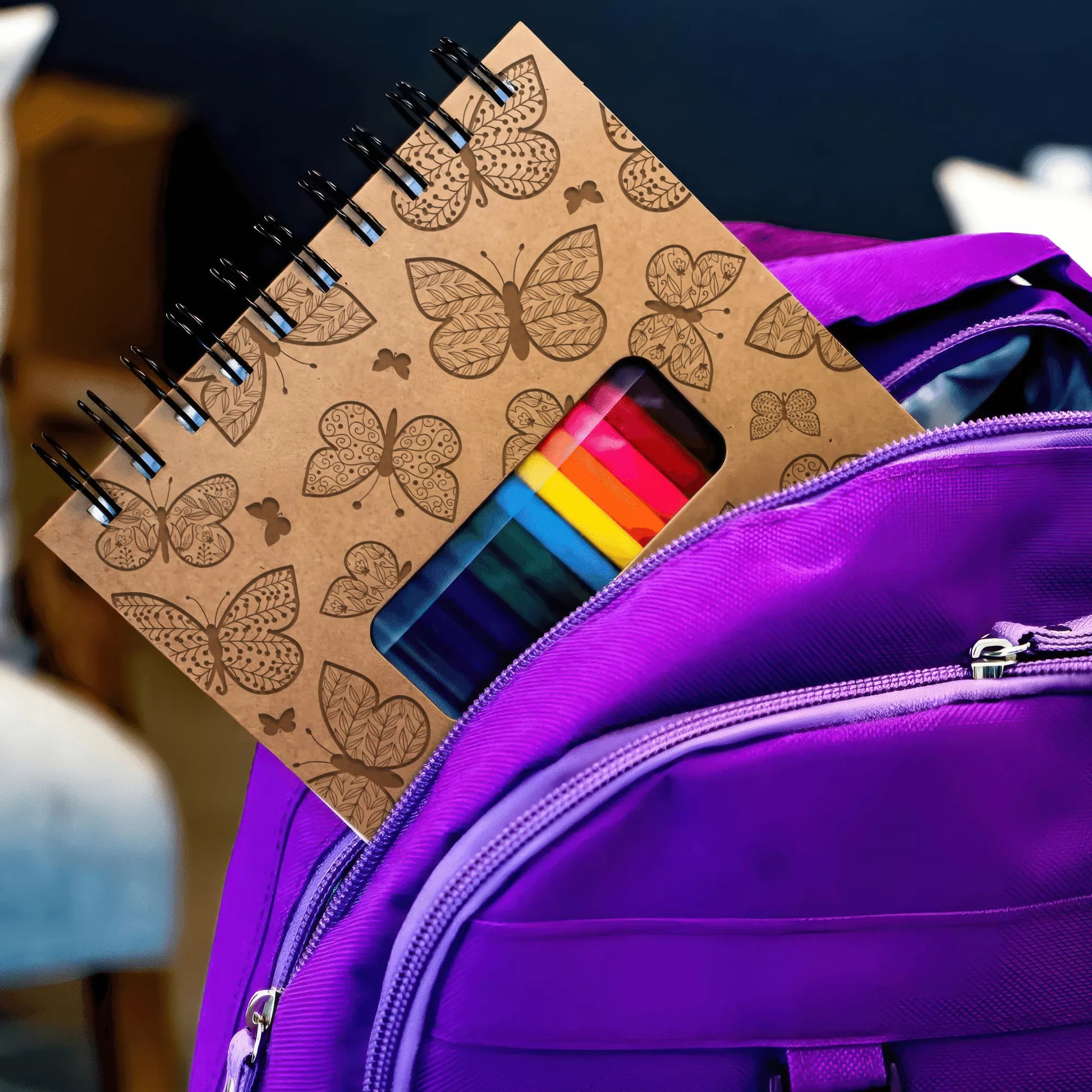 Personalized Sketch Pad with Coloring Pencils, Butterfly Design