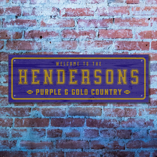 Purple and Gold Country Baltimore – Personalized Football Sign