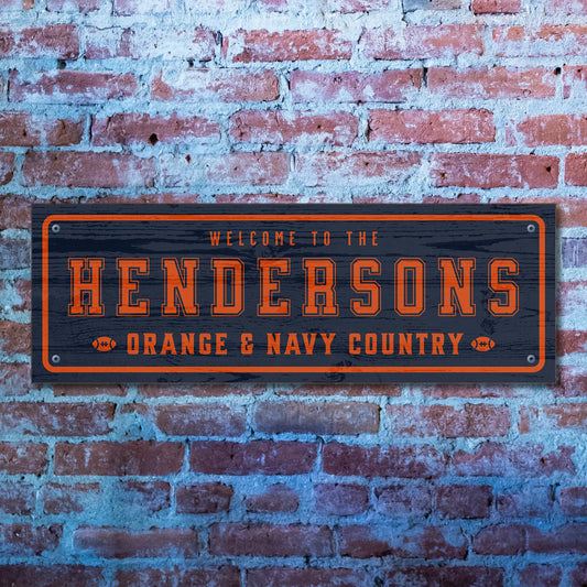 Orange & Navy Country Chicago – Personalized Football Sign