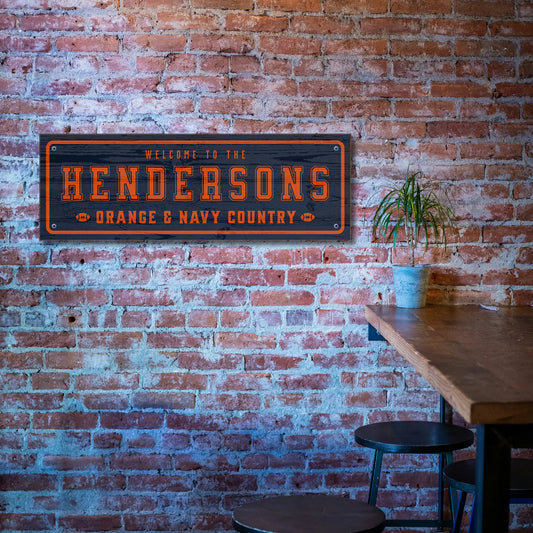 Orange & Navy Country Chicago – Personalized Football Sign