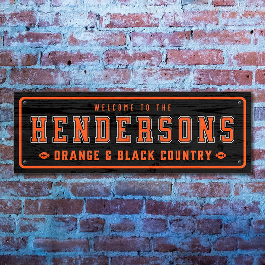 Orange and Black Country Cincinnati – Personalized Football Sign