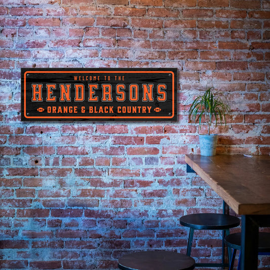 Orange and Black Country Cincinnati – Personalized Football Sign