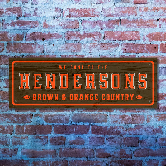 Brown and Orange Country Cleveland – Personalized Football Sign