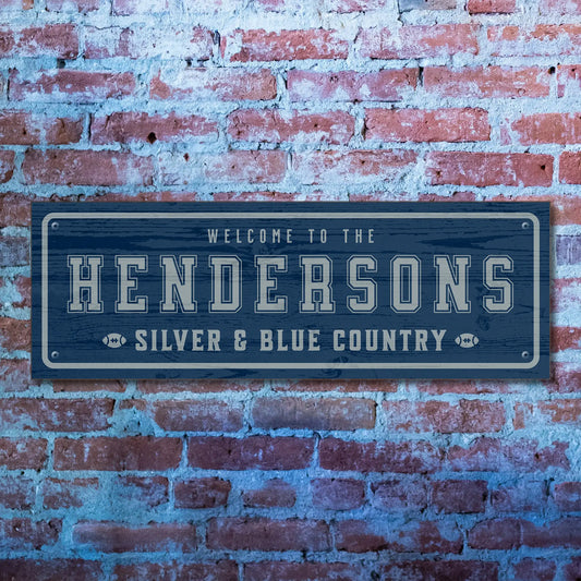 Silver & Blue Country Dallas – Personalized Football Sign