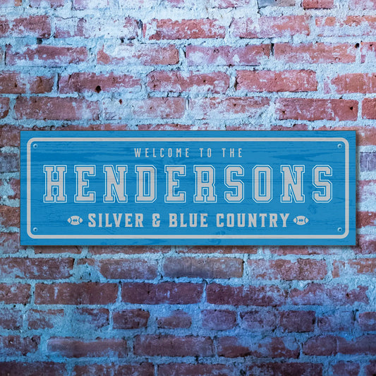 Silver and Blue Country Detroit – Personalized Football Sign